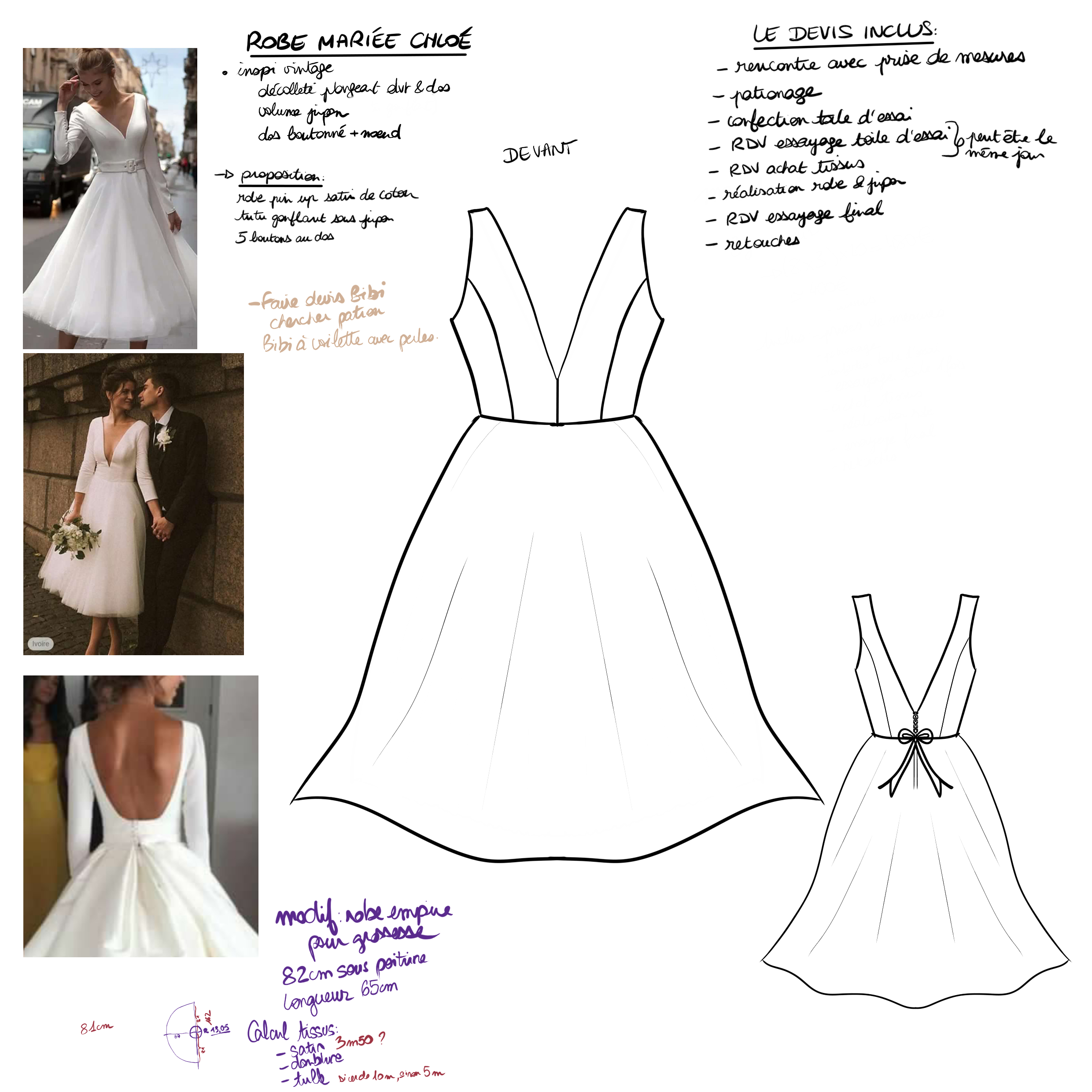 Ici le croquis réalisé pour Chloé, les étapes sont déjà renseignées sur le devis