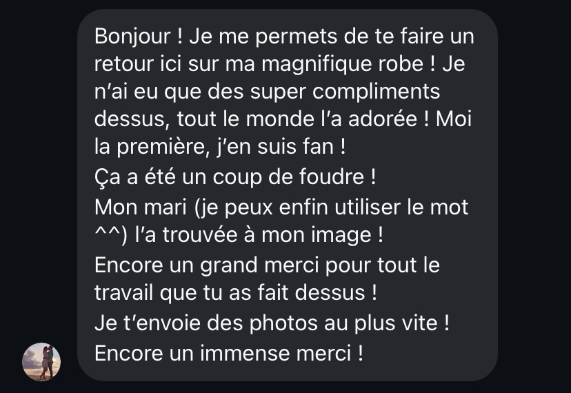 Le magnifique retour de Chloé suite à son mariage. Vos avis sont précieux !